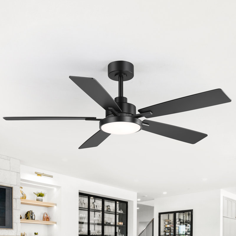 Selvidge 52'' Ceiling Fan with LED Lights and Remote, 6 Speed Quiet Reversible DC Motor, 5 Plywood Blades, 5''/10'' Downrods,Timer