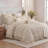 Beige Ruffle Duvet Cover Set King Size,Ruched Boho Bedding 3 Pieces Luxury Wrinkle Ruffle Comforter Cover Set,Breathable and Soft Microfiber Quilt Cover Set for All Seasons-123146394-123146400