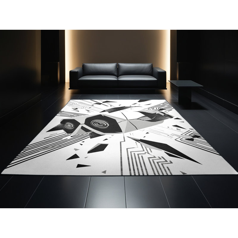 Machine Washable Osnas Vr Headset Modern Geometric Rug in Blue – Black Binding, 4x6