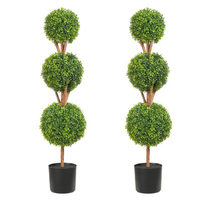Topiaires artificiels buis, 48 pouces de hauteur (2 pièces), 3 faux topiaires en forme de boule avec jardinières, plante verte avec feuilles et port remplaçables pour décoration intérieure / extérieure / jardin