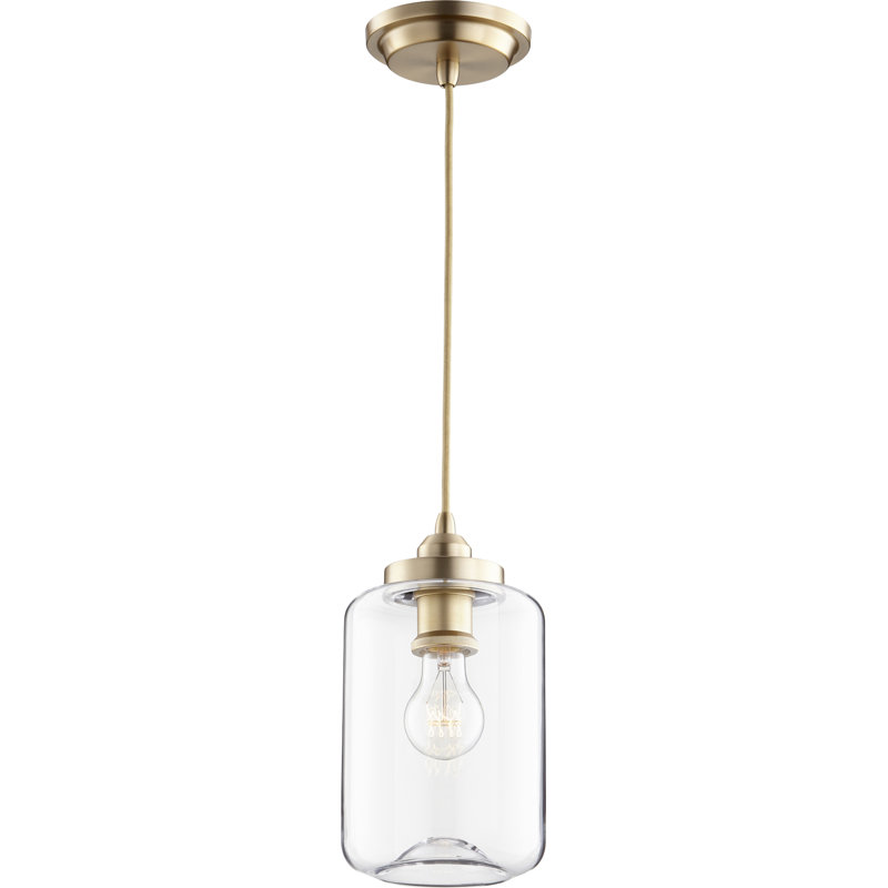 Luminaire suspendu cylindrique à 1 lumière Rayner, Laiton vieilli, H 9,5 po x l 6,75 po