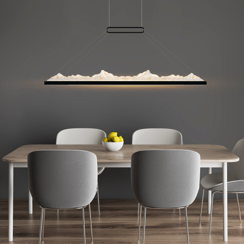 Lustre noir 48 po avec plafonnier DEL en verre texturé pour salle à manger et salon, Noir