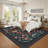 Floral Machine Washable Rug Non-Slip Farmhouse Floor Cover, Stain-Resistant Low Pile Indoor Carpet Mat for Living Room-1937429498