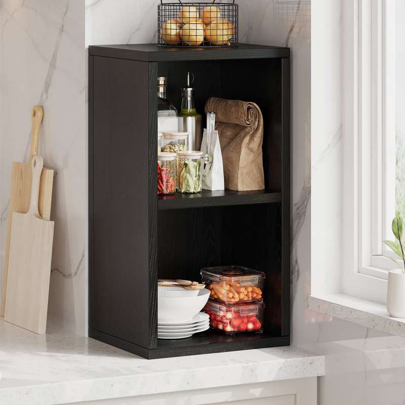 Wooden Bookshelf, Cube Storage Shelf, Floor Organizer for Bedroom, Living Room, (2 Shelves) 23.62"H x 11.81"W x 9.45"D, Black
