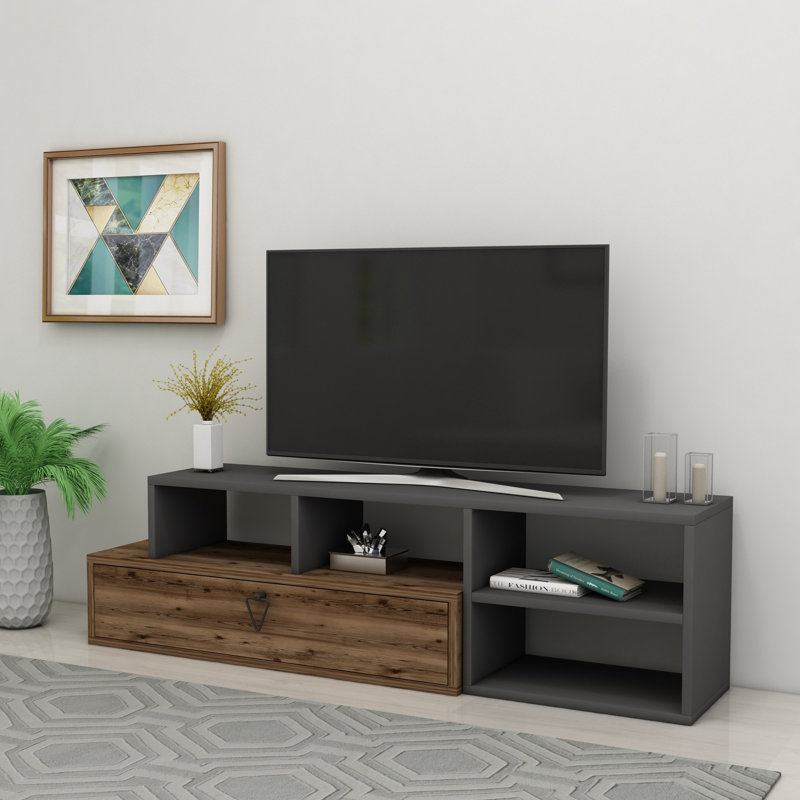 Modern TV Stand, Light Walnut & Anthracite, 15.0 x 47.2 x 10.8 in & 7.9 x 33.9 x 11.6 in | 100% Melamine Coated Particle Board, Thickness: 0.7 in | Stylish & Functional Design for Living Room & Entertainment Spaces
