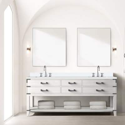 Double 36 In. W X H Mirrors And 80 22 D White Oak Bath Vanity With Faucet &