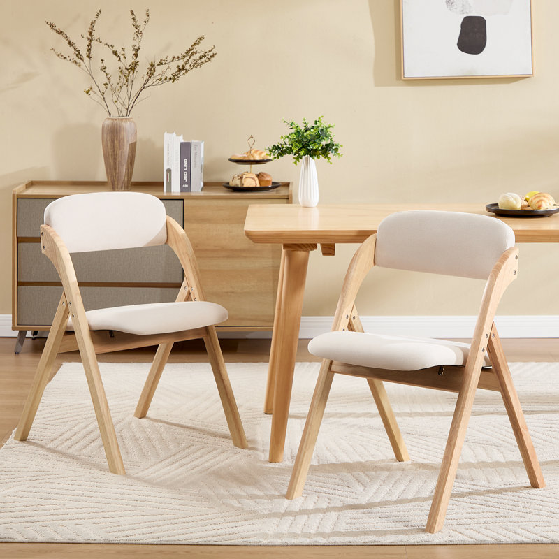 Upholstered Padded Stackable Folding Chair, Beige/Natural