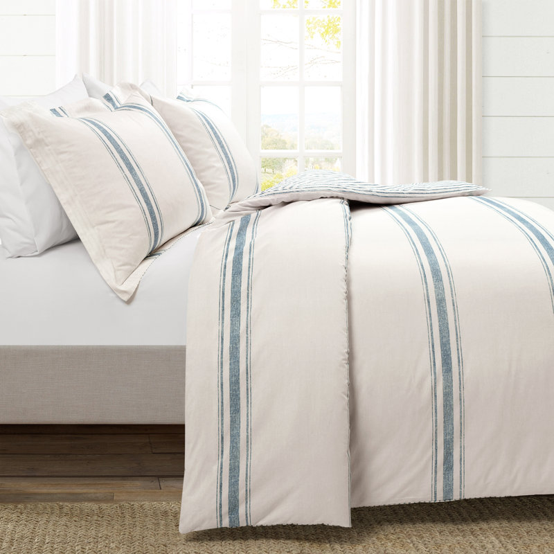 California King Blue Cotton Reversible Comforter Set