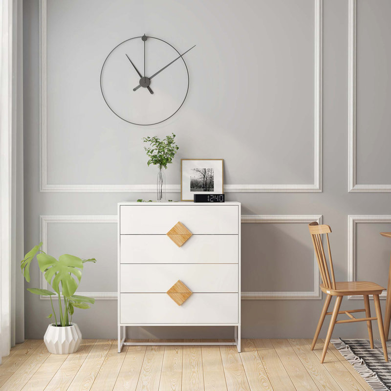Wood Console Table with 4 Drawers,White