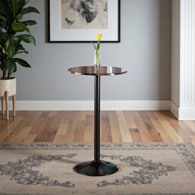 Azhaan Dining Table with Marble Brown Top and Solid Wood Black Base, 39.5" H X 23.5" W X 23.5" D