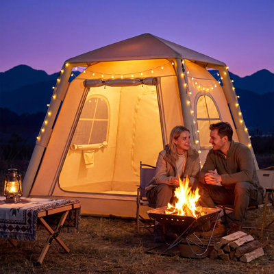 Inflatable Tent for Camping, 4-6 Person Inflatable House Tent with Skylight & Stove Jack