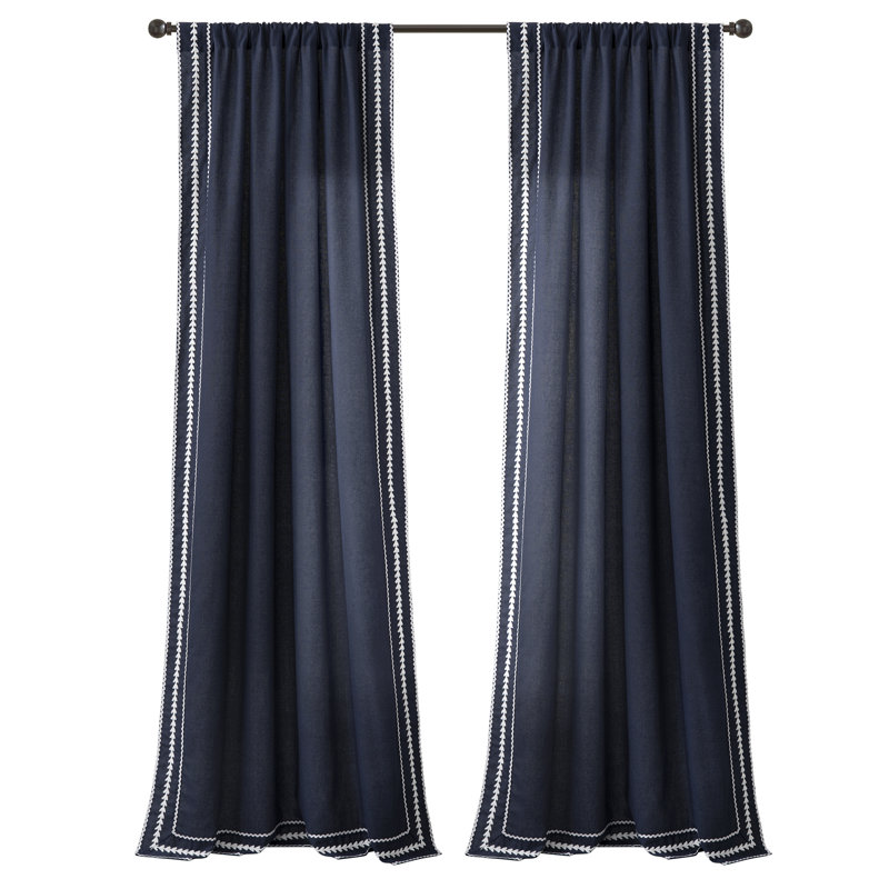 Lush Decor Olivia Ric Rac Embroidery Border Semi-Sheer Single Curtain Panel
