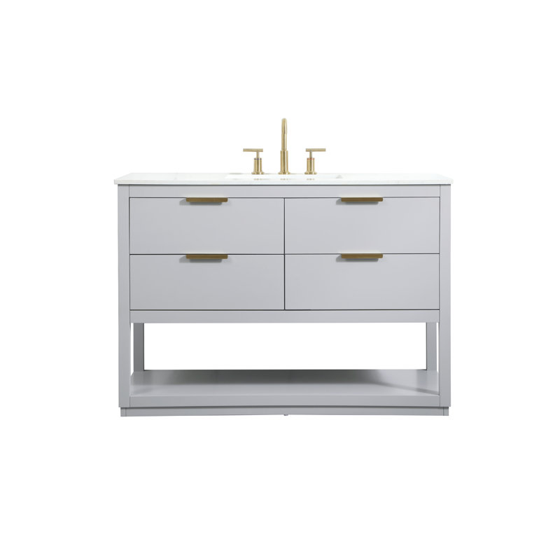 Larkin 48'' Gray Solid Wood Bathroom Vanity with Marble Top