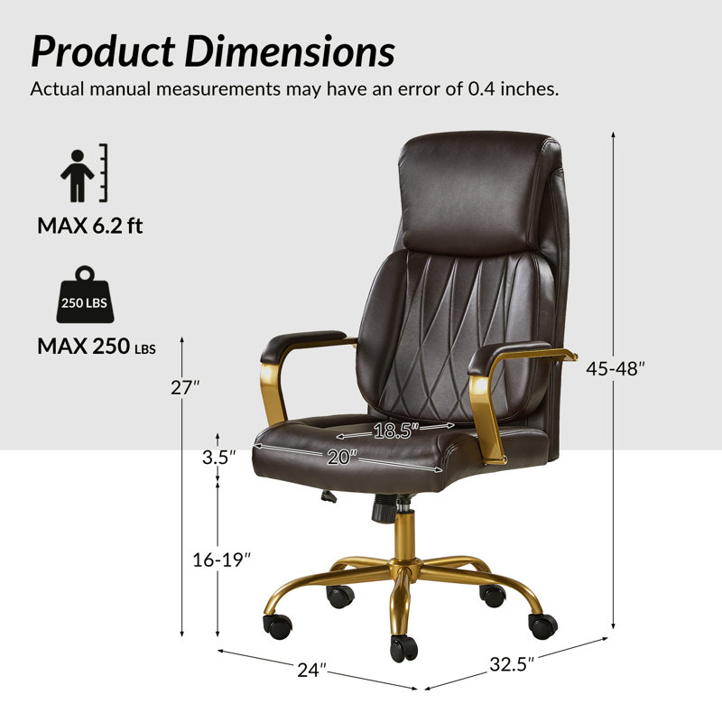 Bradford Mid-century Modern 24"W Tilting Ergonomic Office Chair with Airbag Lumbar Support System, Brown