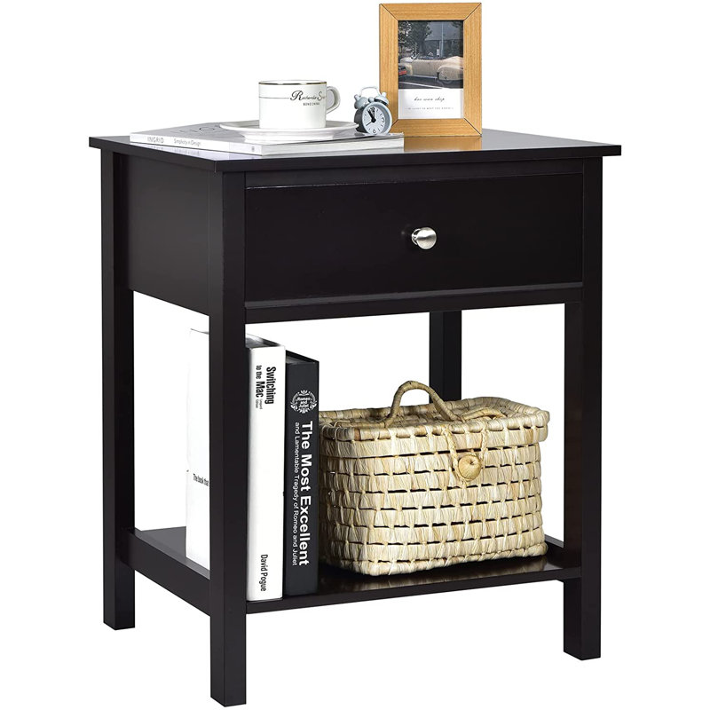 Corydon 48cm W Manufactured Wood Bedside Table, Black