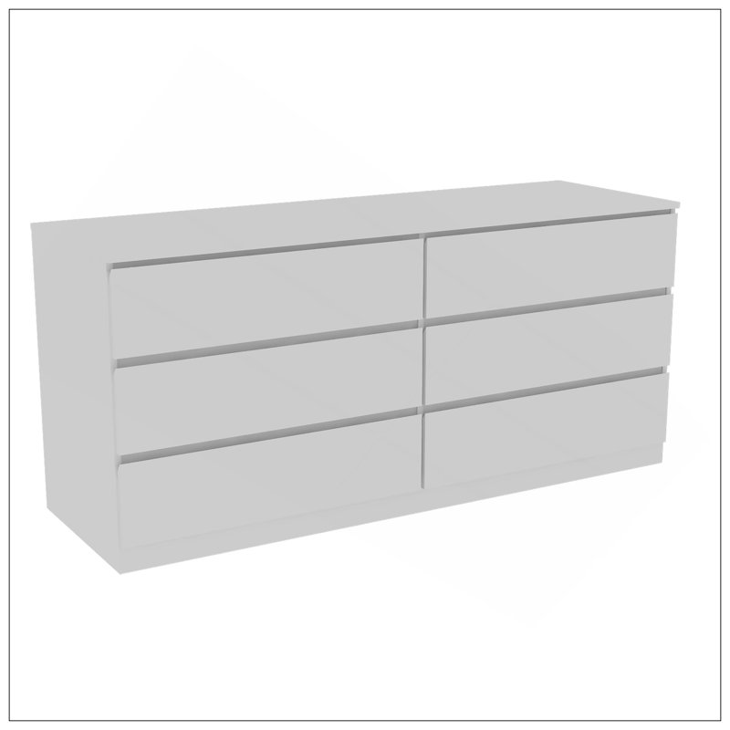 Commode double 6 tiroirs, dessus, blanc, Blanc
