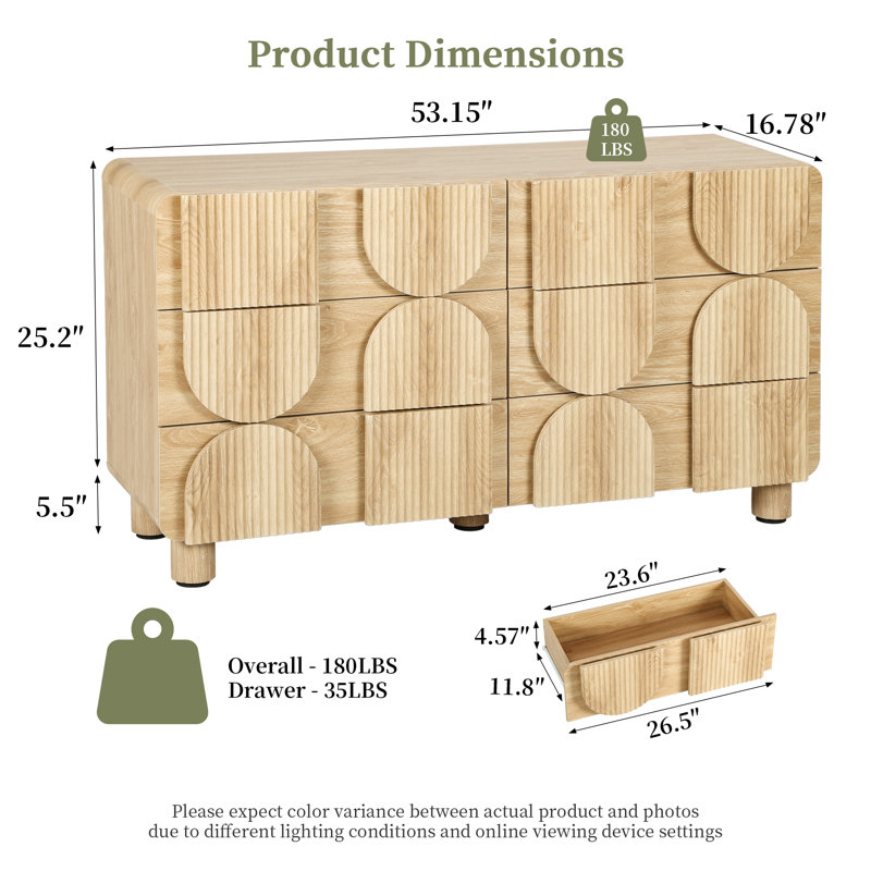 Molded 6-Drawer Double Dresser (53.2" W), Yellow