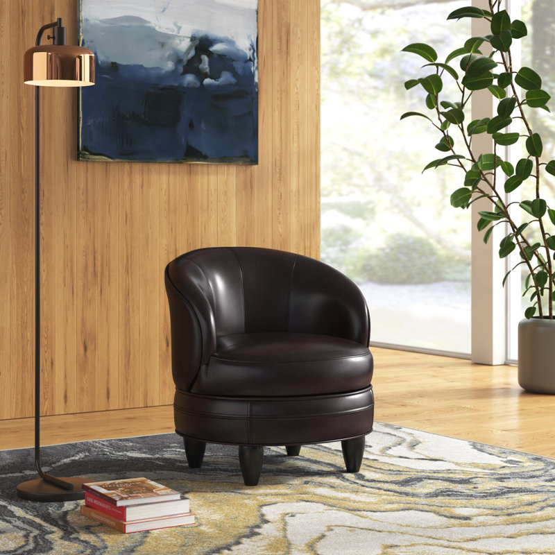 Chorley 28.75" W Swivel Barrel Chair, Brown Faux Leather