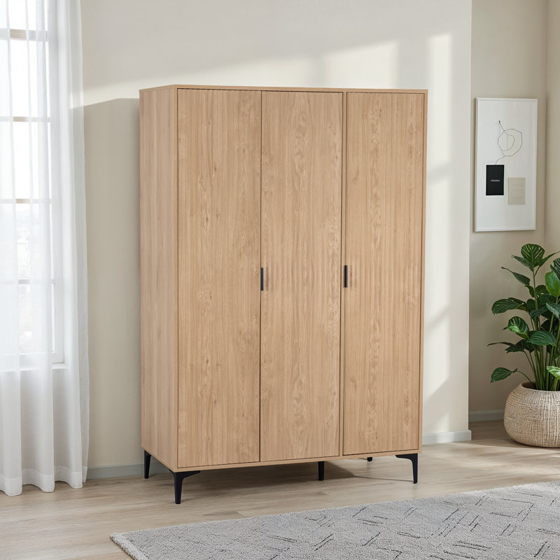 Temeeka 3 Door Manufactured Wood Wardrobe, Black Metal Feet