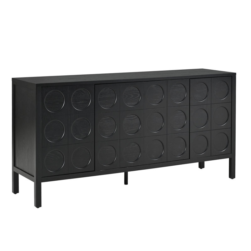 Élégante armoire de rangement en bois avec porte à cercle géométrique unique, idéale pour les salles d'étude