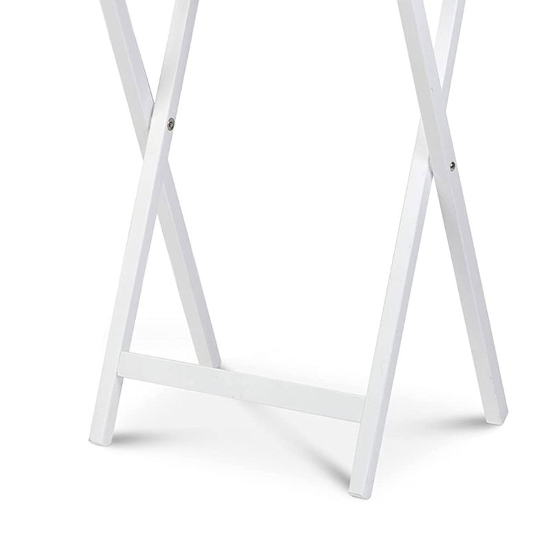 Compact White Solid Rubberwood Folding TV Tray Tables, 2-Piece Set
