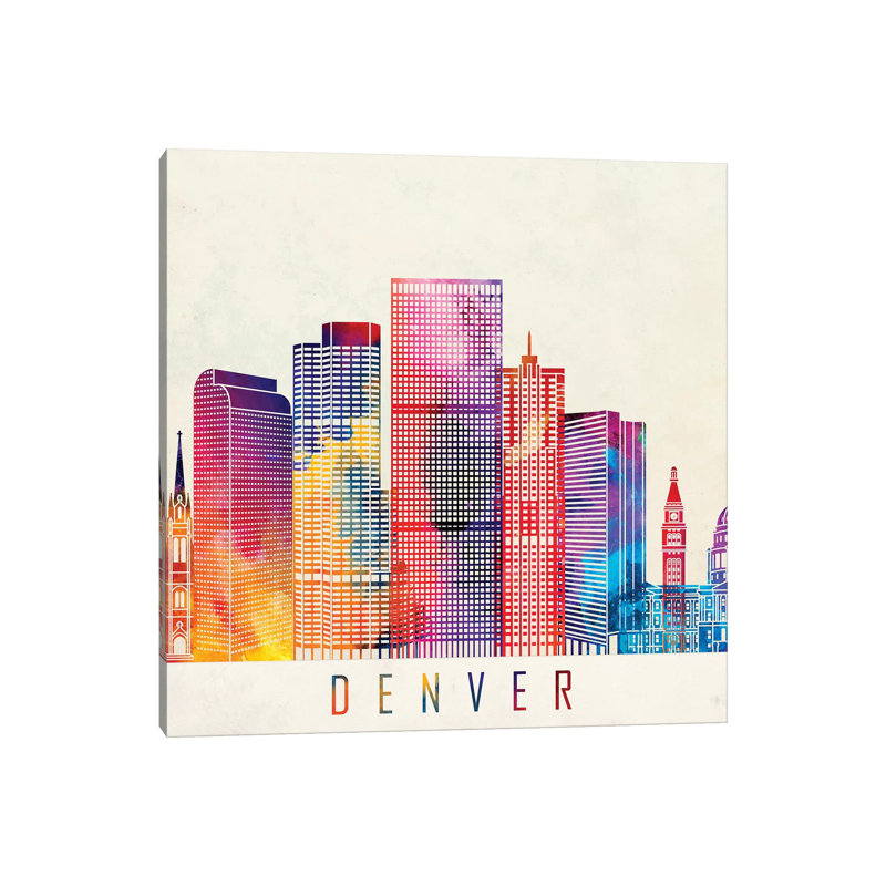 Denver Landmarks Watercolour 1 Piece Wrapped Canvas Wall Art, 93.98 cm H x 93.98 cm W
