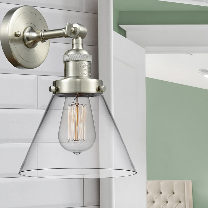 Éclairage de meuble-lavabo inclinable 2 lumières Cone, Ampoule à DEL rétro de 6 watts, Clair, Nickel satiné brossé