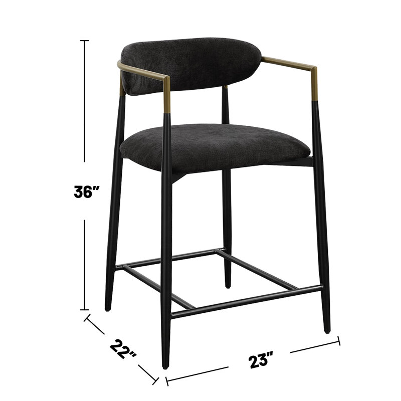 Ensemble de 2 chaises en chenille rembourrées à hauteur de comptoir avec pieds fuselés noirs