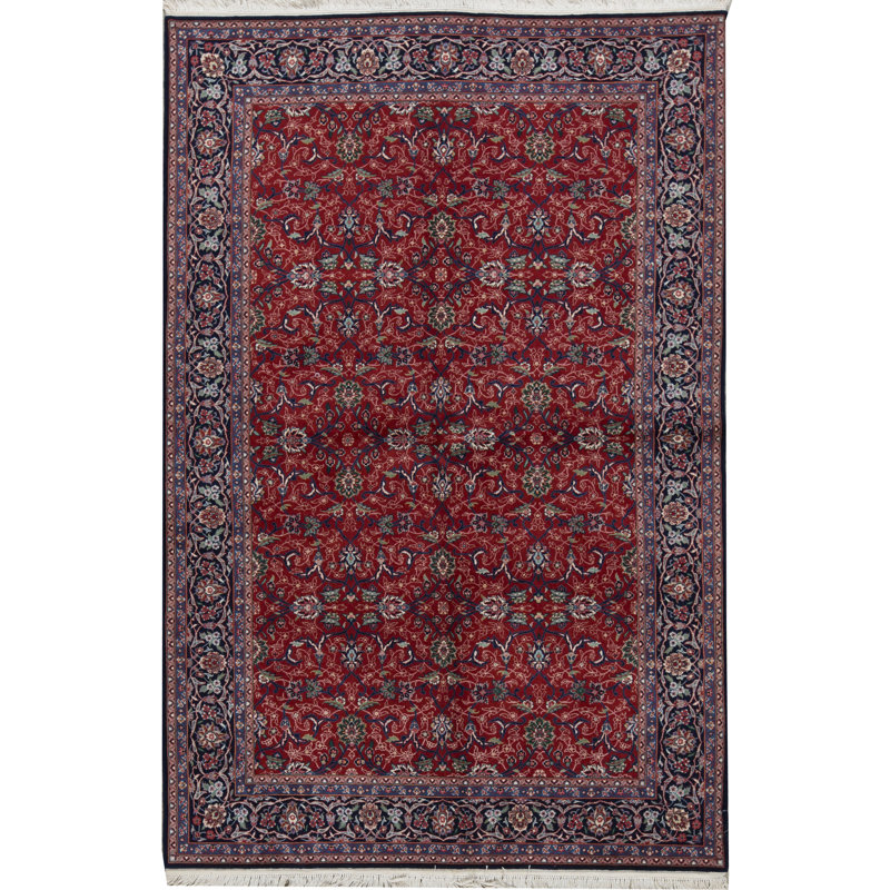Tapis rouge et bleu marine noué à la main de haute qualité