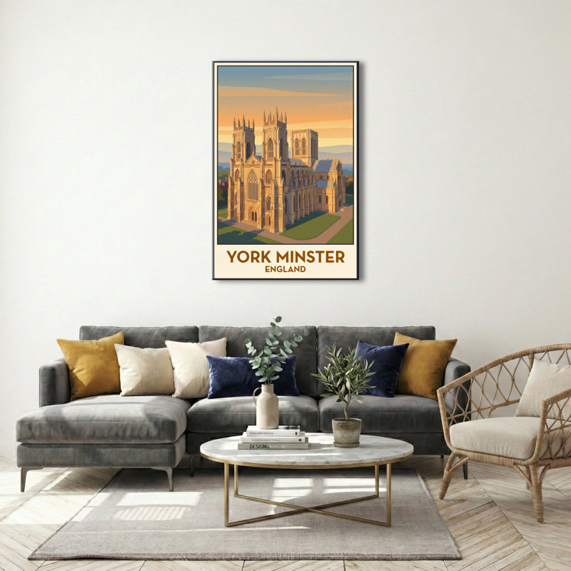 York Minster, England - Sunlit Gothic Romance Travel Poster. Giclee Print On Wrapped Canvas. Wall Art, Home Decor - Religious & Cultural Sites, England - Wrapped Canvas Print