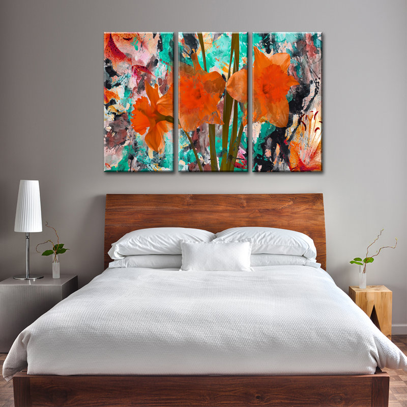 «Painted Petals XXII» par Ready2HangArt, ensemble de 3 reproductions sur toiles tendues, H 40 po x l 60 po x P 1,5 po