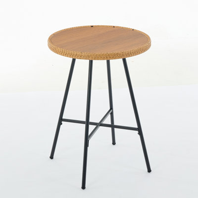 Patio Rattan Rock Slab Bar Table, Outdoor Round Small Bar Table For 4 People