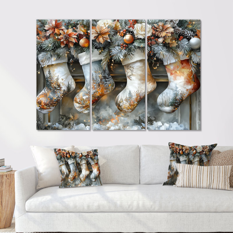 Bas de Noël orange I - ensemble d'art mural de Noël, Métal métal, H 40 po x l 60 po x P 1 po