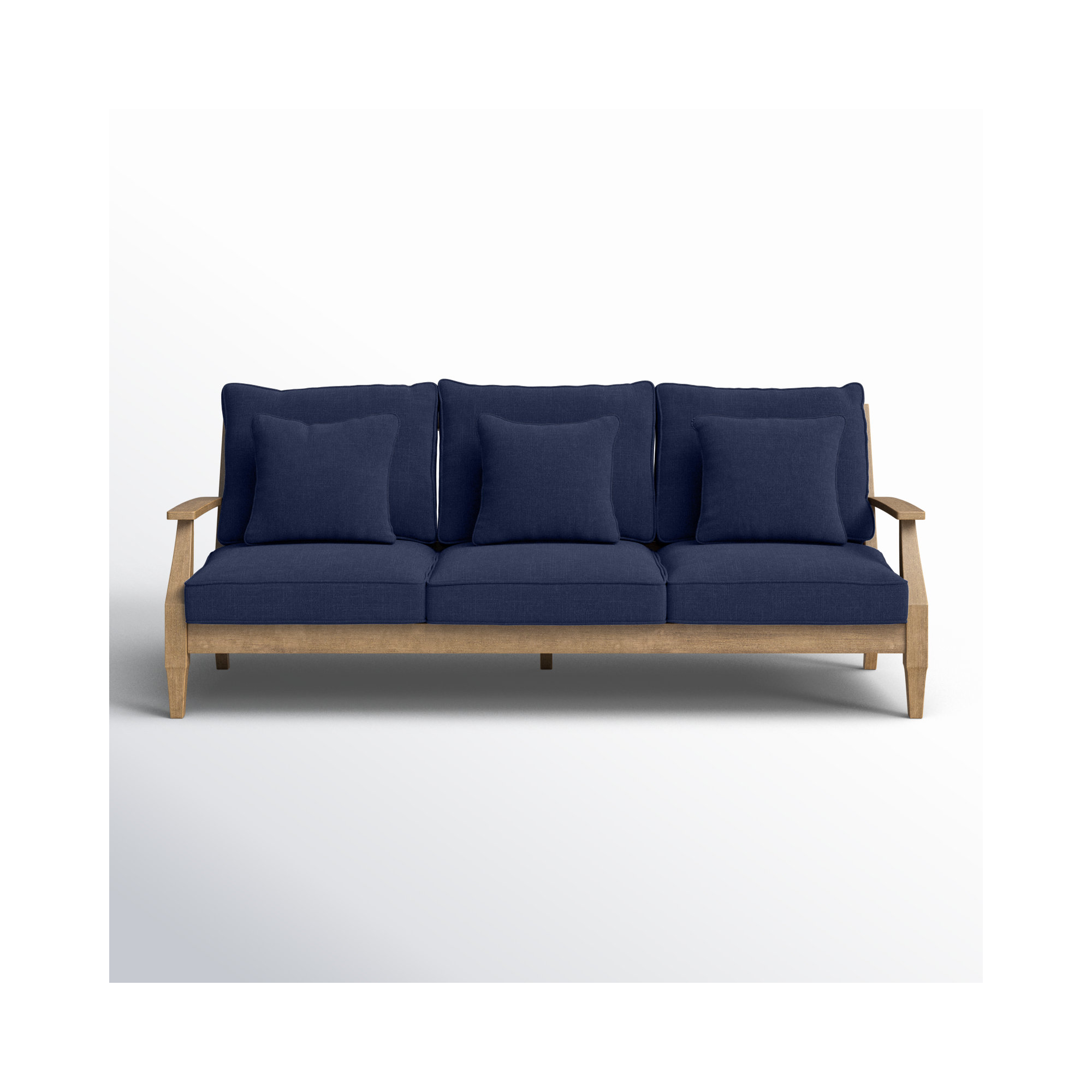 Samya 83'' Wide Outdoor Patio Sofa with Cushions, Natural/Navy