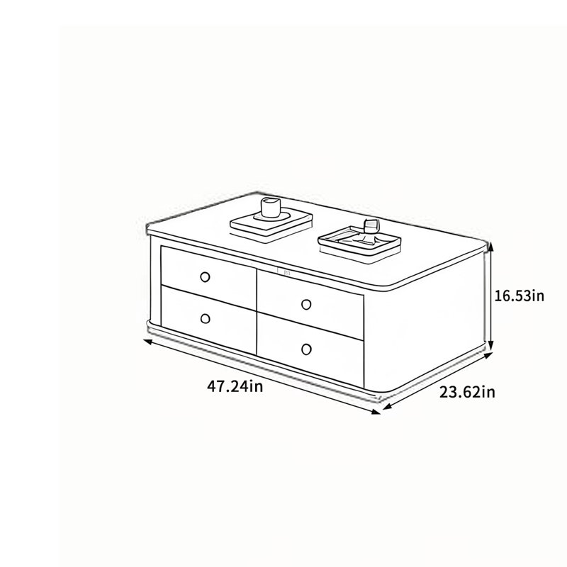 Table basse style français avec verre nervuré, H 16,53 po x L 47,24 po x l 23,62 po, Noir