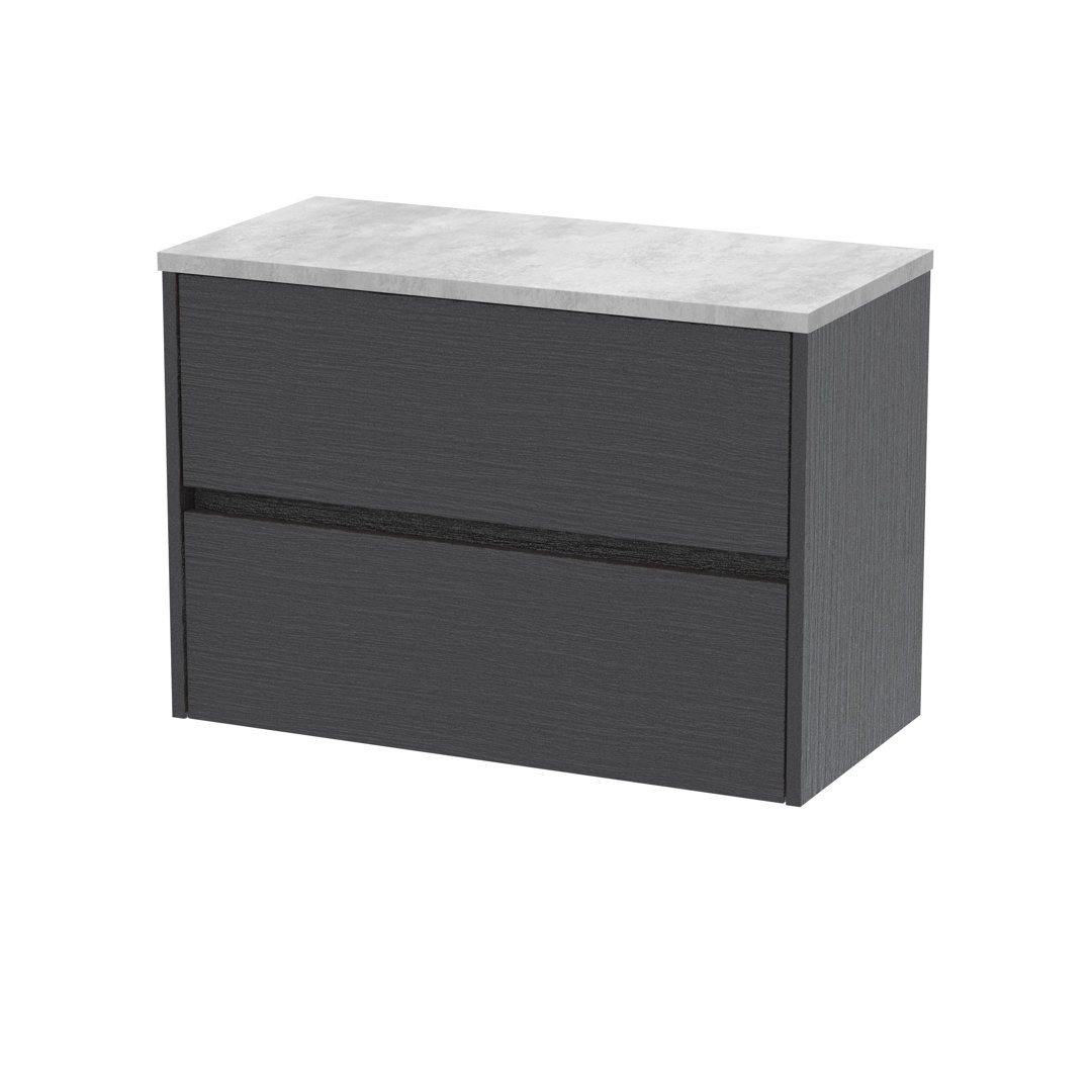Nuie Graphite Grey Havana Woodgrain Wall Hung 2 Drawer Vanity Unit With Bellato Grey Worktop | | Mfc | 800Mm - Image 2