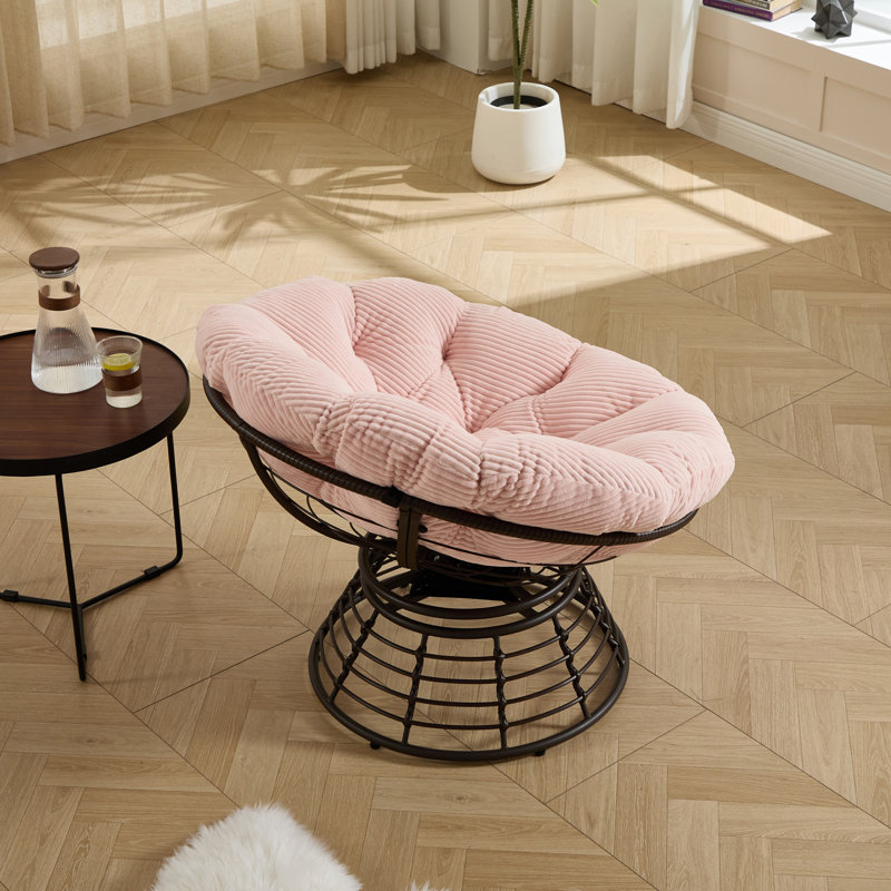 Outdoor 360° Swivel Rattan Chair With Cushion, Pink