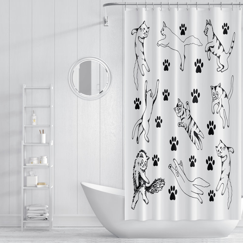 Rideau de douche simple à imprimé animal + crochets, H 72 po x l 70 po