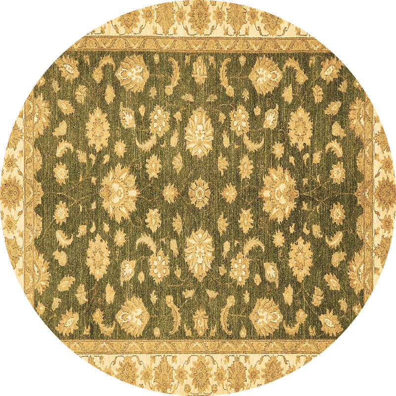 Tapis oriental en laine / polyester tissé à la machine Jarai en beige / vert, Rond 6 pi