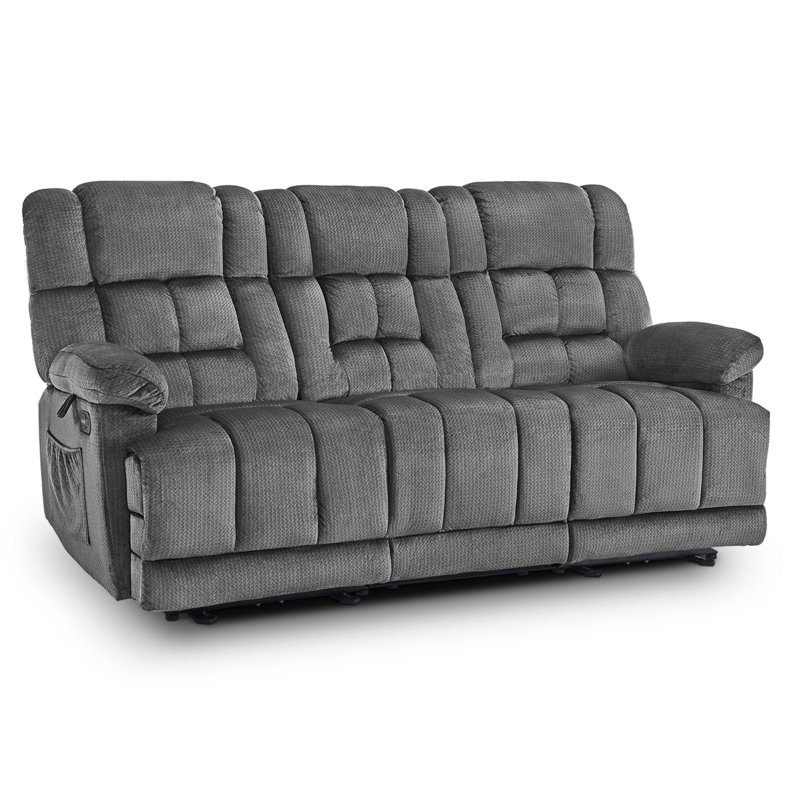 Canapé inclinable électrique avec console rabattable convertible, chaleur et massage, canapé inclinable 3 places, Gris