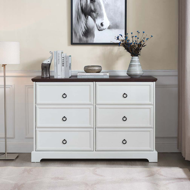 Commode 6 tiroirs Farmhouse, Brun / blanc