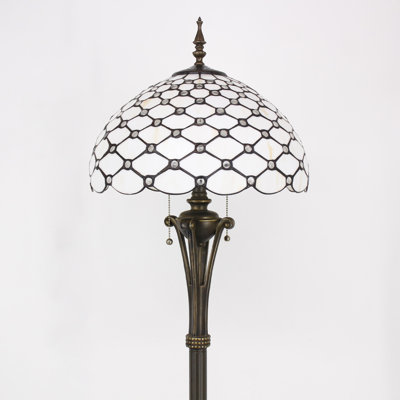 Tiffany Floor Lamp Stained Glass Pearl Standing Reading Light 16X16X70 Inches Antique Pole Corner Lamp Decor Bedroom Office Living Room