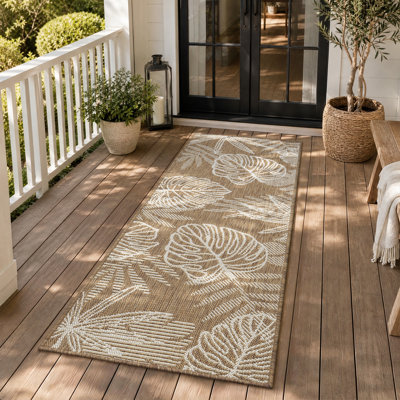 Tropical Leaf UV Resistant Woven Indoor Outdoor Hallway Runner Rug