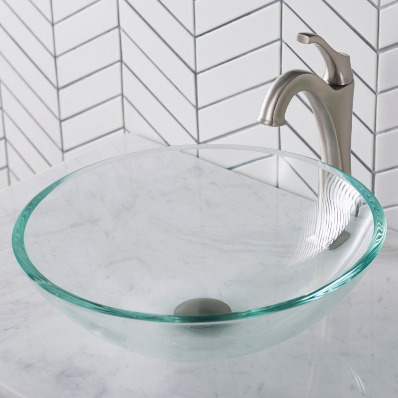 Lavabo de salle de bain vasque circulaire en verre clair