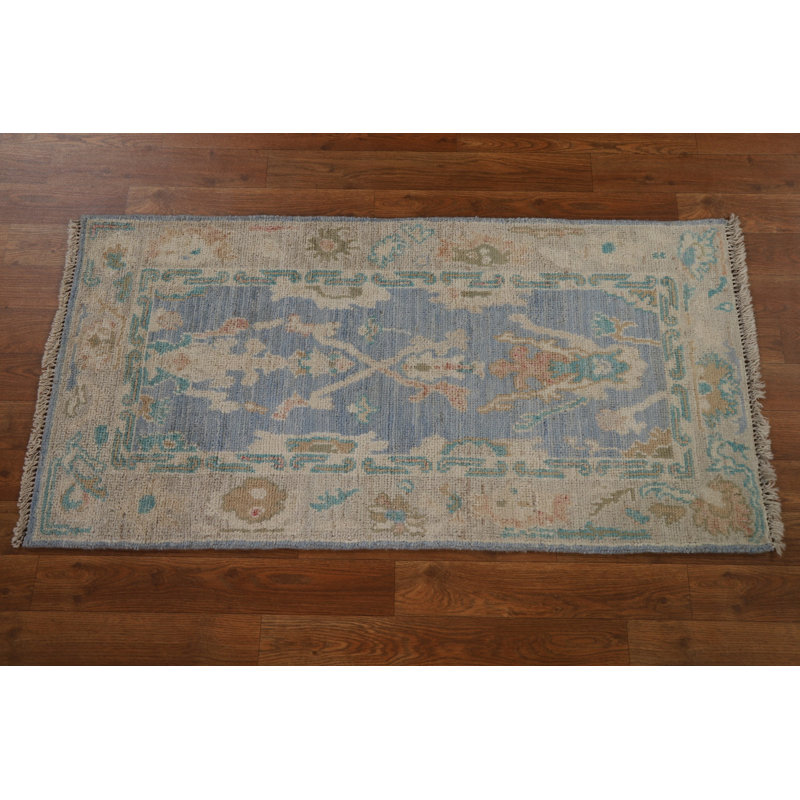 One-of-a-Kind 1'11" x 3'9" New Age Rectangle Wool Area Rug in Beige and Blue