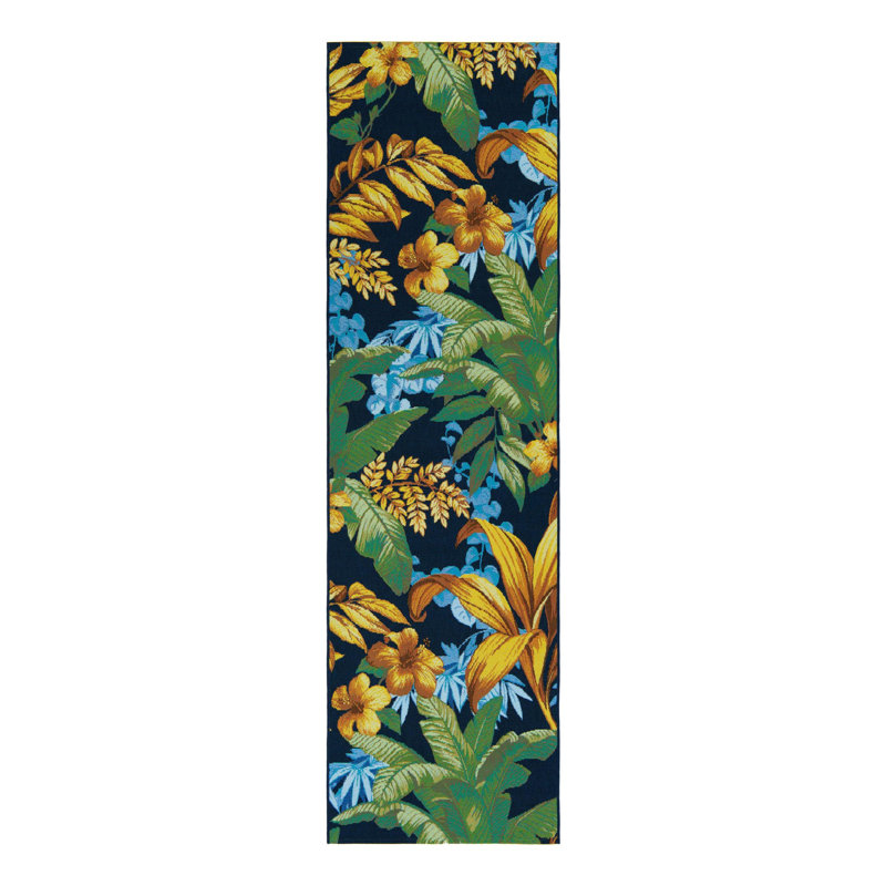 Brett Floral Blue/Yellow Indoor / Outdoor Area Rug, Runner 2'7" x 12'