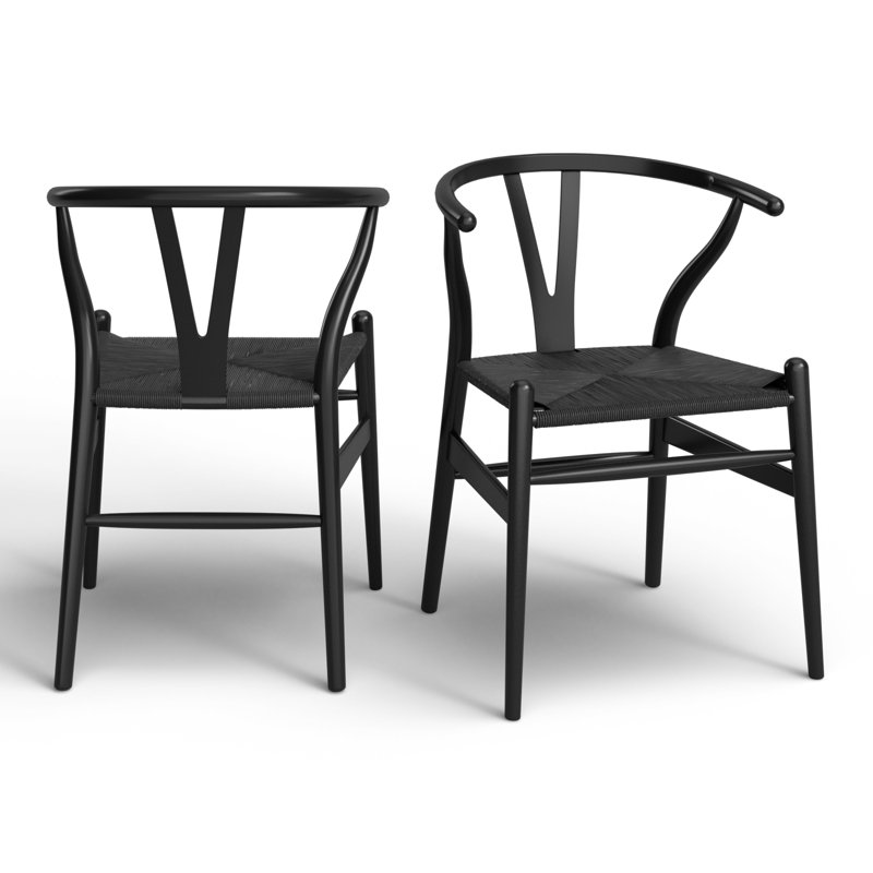 Black Beech Wood Slat Back Arm Chair Set