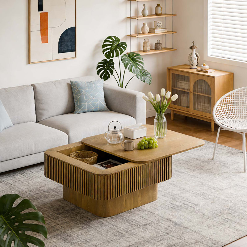 31.5'' Square Coffee Table with Hidden Storage, Brown