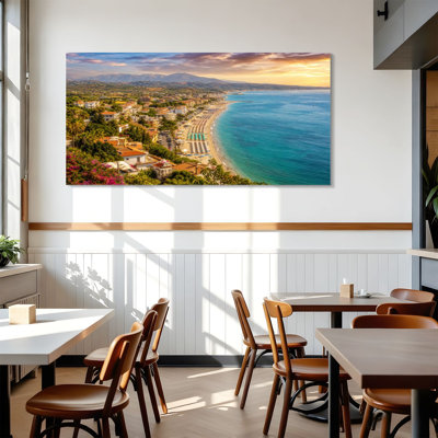 Canvas Wall Art south italy sea mediterranean coast sunset Vasto Marina Abruzzo region Wall Decor for Living Room Bathroom Bedroom Office 24"H x 48"W Art Paintings, Ready to Hang