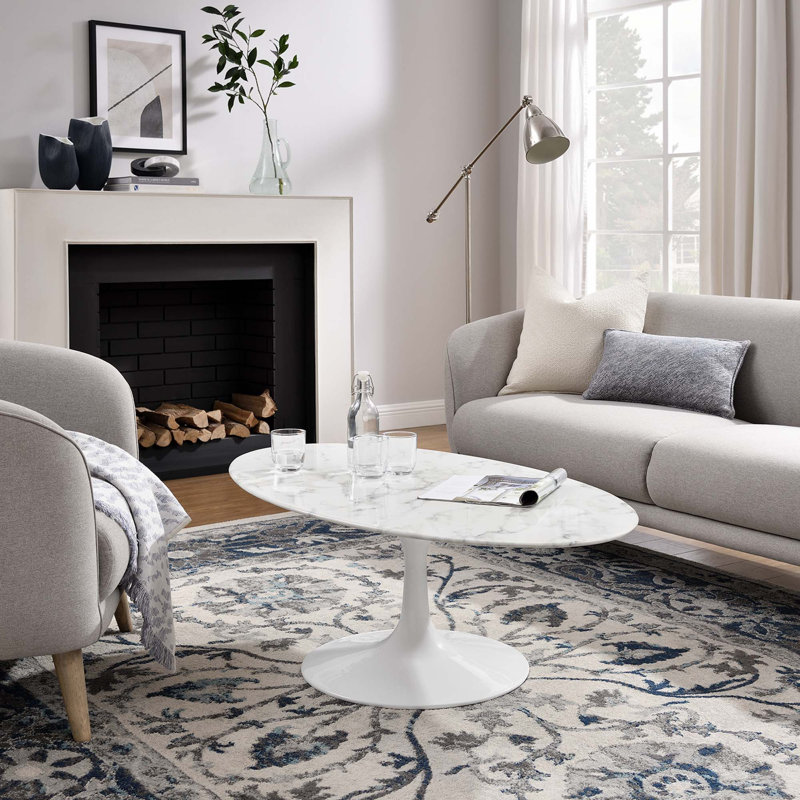 Table basse Lippa, 17.5" H x 47" W x 27.5" D, White Marble